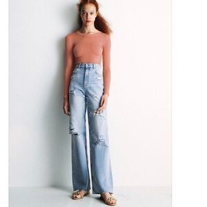 ZARA WOMEN CHAIN TRIM LOW HEELED SANDALS Beige SIZE US9/40 NEW With TAGS